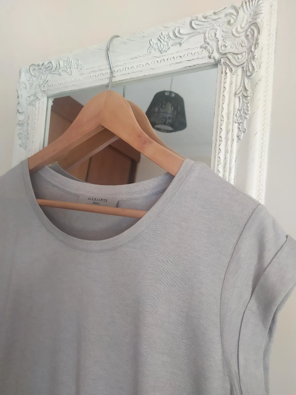 ALLSAINTS Women's Light Grey Viscose Wool Blend Relaxed T-Shirt Size S – photo 6